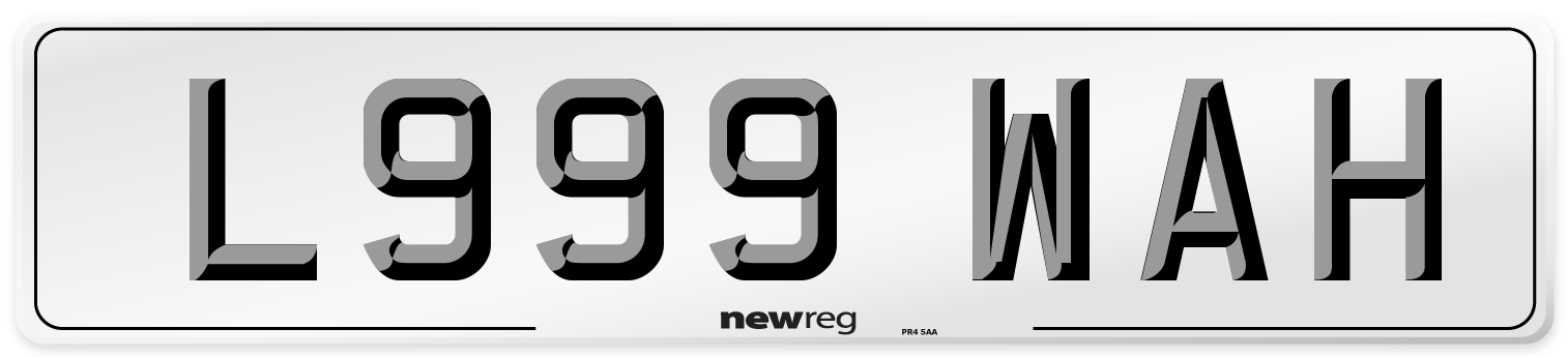 L999 WAH Number Plate from New Reg